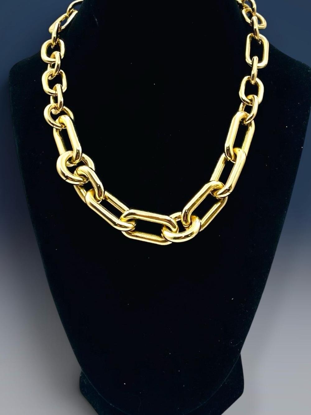 Chunky Gold Tone Interlocking Geometric Statement Chain Necklace